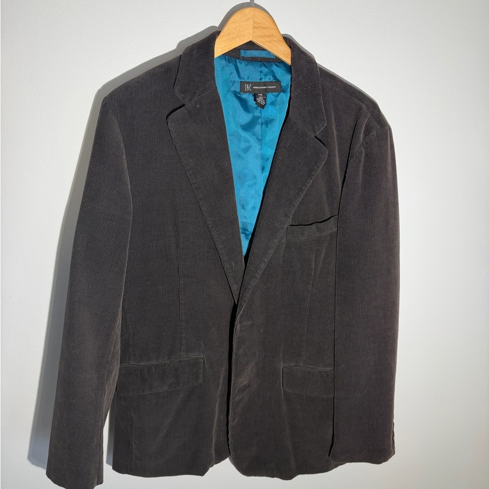 INC International Concepts Charcoal Corduroy Blazer with Teal Lining